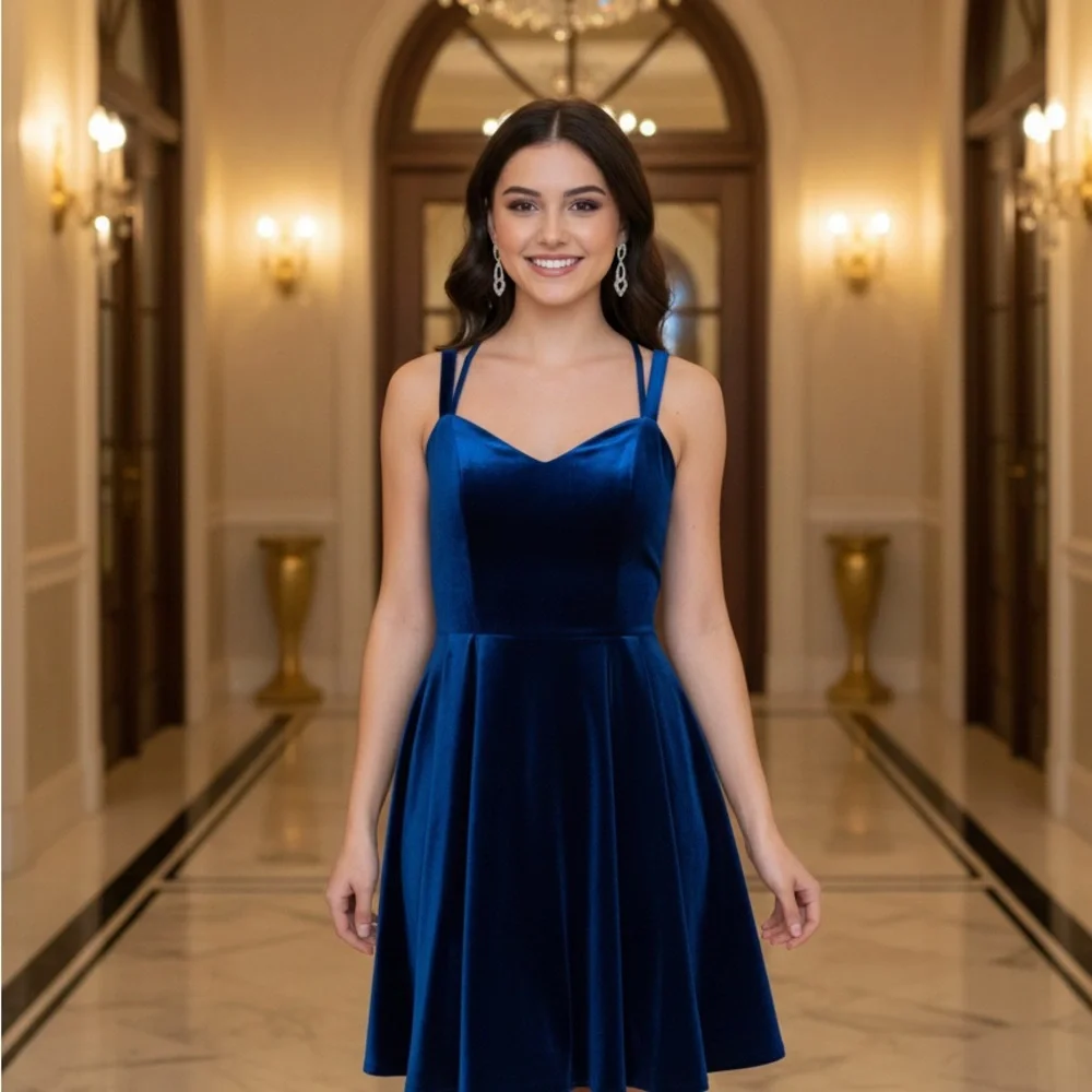 Elegant‎ Blue Velvet Dress